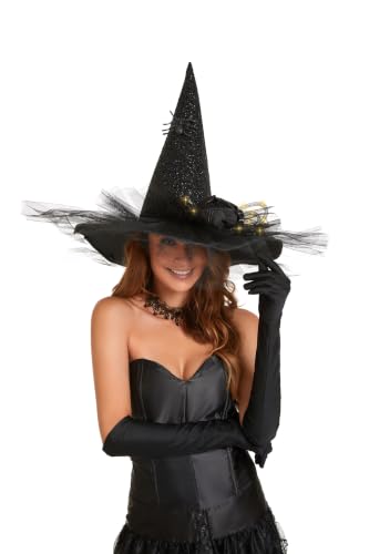 Black Spider Witch Hat Halloween Costume with LED Light and Gauze Feathers - Variation of THIS listing