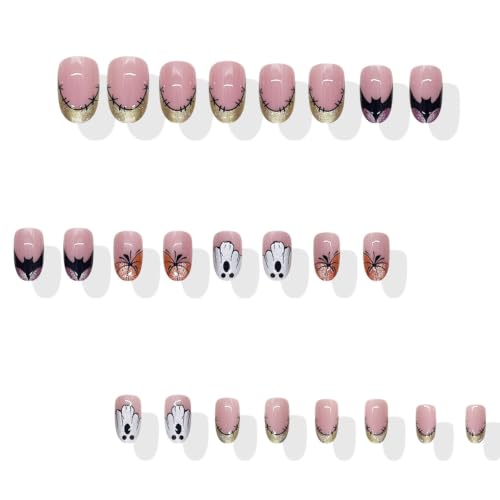 Halloween Press On Nails for Women - Short Oval Fake Nails 24Pcs - Variation 11
