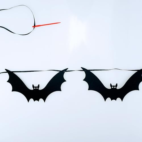 Halloween Bat Garland Felt Banner - Haunted House Decor, Reusable Black Bat Streamer