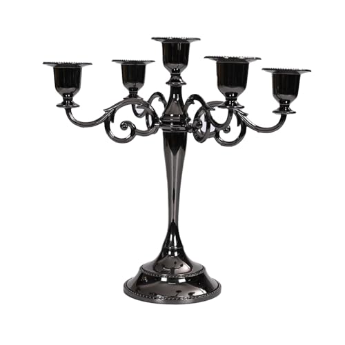 Black 5-Arm Metal Candelabra - 10.2 Inch Tall Candle Holders, Glossy Finish