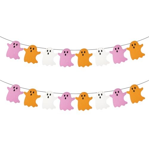 Halloween Hanging Ghost Banners with Glitter Cardstock - 2 Pack 3m Length