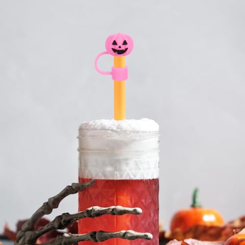Halloween Pumpkin Silicone Straw Cover Cap - Grimace Pumpkin Variation, Reusable Drink Protector
