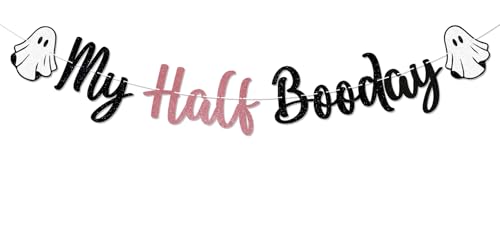 Halloween Ghost Half Birthday Banner - Rose Gold & Black Baby Shower Decorations