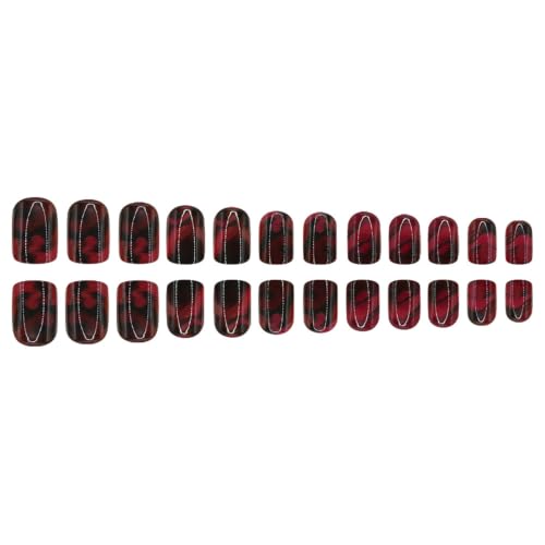 Halloween Short Square Press On Nails - 24Pcs Red Fake Nails with 12 Sizes - Style A007