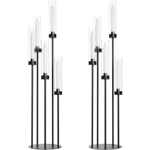 2-Pack Tall Black Candle Holders with Acrylic Shades - Halloween Decor, 39.8"