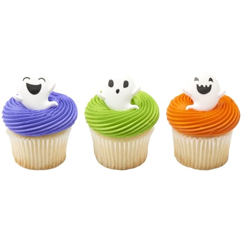 Halloween Ghost Cupcake Toppers - 24 Spooky Plastic Cake Rings for Treats