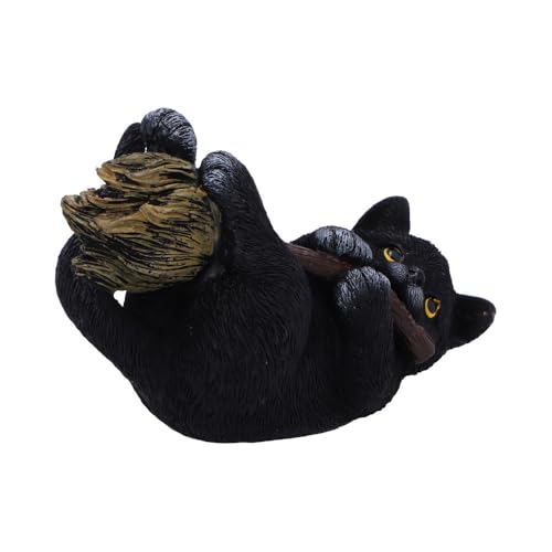Witch’s Broomstick Black Cat Figurine - Hand-Painted Resin Gothic Decor