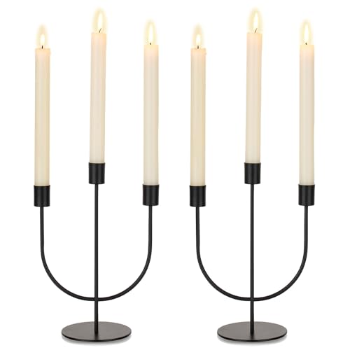 Set of 2 Black Candelabra Candle Holders - 3 Arm Taper Candlesticks