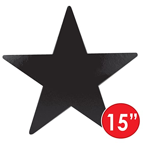 Black Foil Star Cutouts - 24 Pack 15 Inch Party Decorations for Wall & Table
