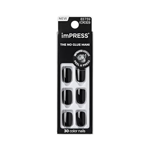 Press-On Black Nails Kit - 33 Piece Short Squoval Gel Finish with Application Tools - Variation of All Black