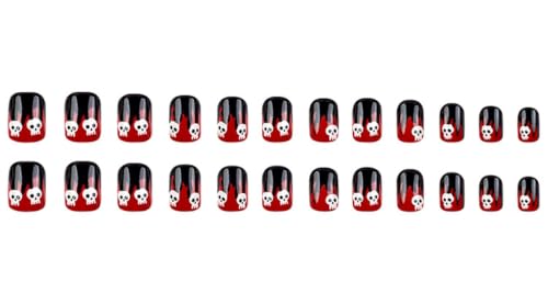 Halloween Press-On Nails Short Square Fake Nails with Skull Design - Style-37