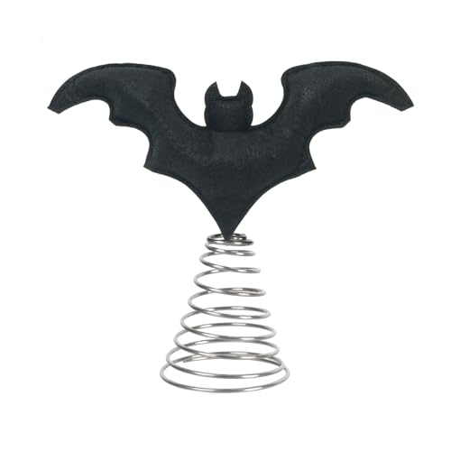 Halloween Bat Tree Topper - Black Felt Bat with Metal Base, 8.6 Inch Spooky Decor - Variation: Black