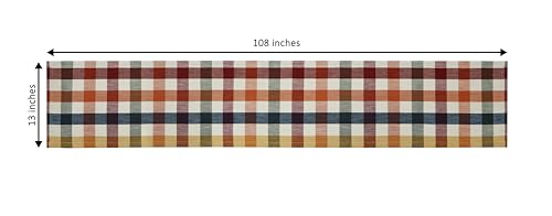 Harvest Plaid Cotton Table Runner - 13x108 Inches, Rust Ivory Multi