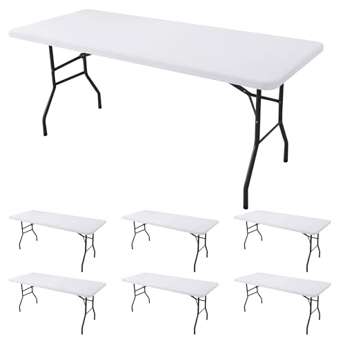Fitted Stretch Tablecloth for 6ft Rectangular Tables - White, 30x72 Inch, 6 Pack