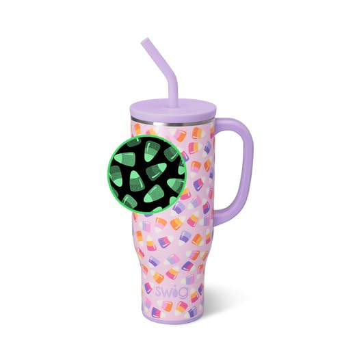 30oz Insulated Travel Mug with Handle & Straw - Candy Corn Print