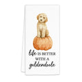 Goldendoodle Fall Kitchen Hand Towel - Dog & Pumpkin Fall Decor - 16x24 Inch - FIicy