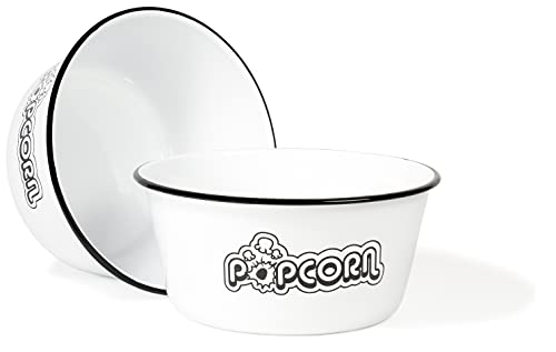 Set of 2 Enamelware Large Mixing & Serving Bowls 4 Quart White Black Rim