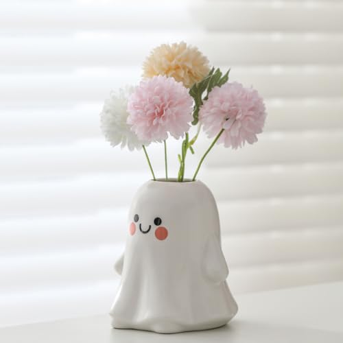 Halloween Ghost Vase - Ceramic Ghost Bucket Vase for Flowers & Decor - Bright Surface - 5.9 Inch