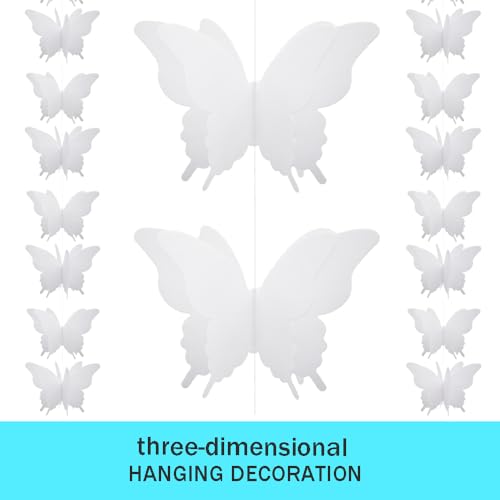 White Paper Butterfly Banner Hanging Decor for Parties & Events - 4 Pieces
