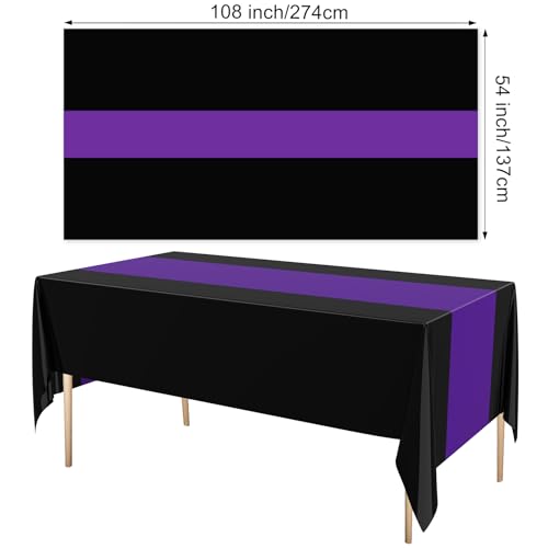 Disposable Plastic Table Cloth - 54 x 108 Inches, Black & Purple, Pack of 6