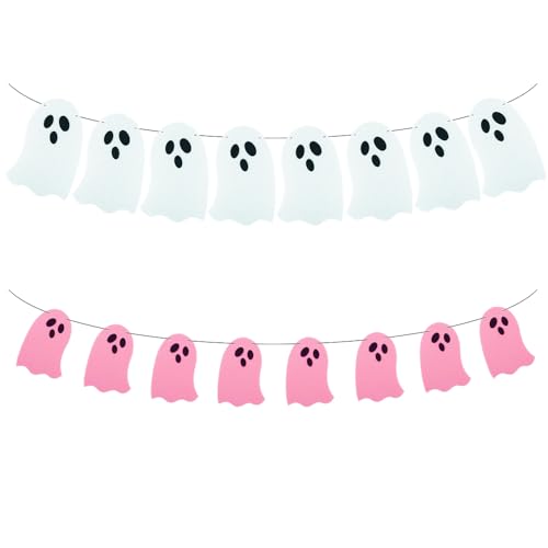Halloween Ghost Garland Set - Felt Ghost Banner for Haunted House Decorations, Indoor & Outdoor
