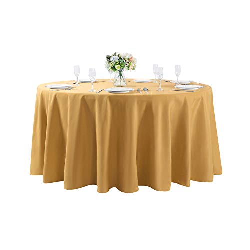 132 Inch Round Gold Tablecloth - Washable Polyester Wedding & Party Cover