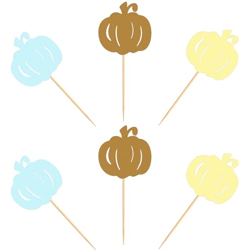 Pumpkin Cupcake Toppers Glitter Picks - Fall Harvest Party Decorations - 24 Pcs - Pumpkin-1
