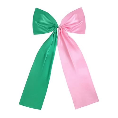 Large Pink and Green Satin Bow Christmas Tree Topper Decor 25x47 Inch