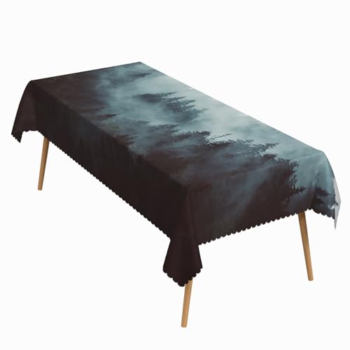 70x120 Inch Dark Nature Forest Tablecloth - Washable Rectangular Cover - Variation Zsw00091-g