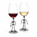 Skeleton Stemmed Wine Glasses Set of 2 - Spooky Gothic Goblets, 10 Inches Tall