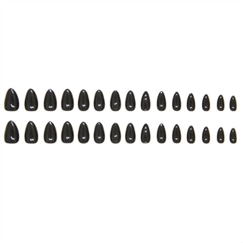 Black Short Almond Press On Nails Set - 24 Fake Acrylic False Nails with Glue & Stickers - Variation M