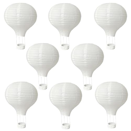 8-Pack 12-Inch White Hot Air Balloon Paper Lanterns Decorations for Parties & Weddings