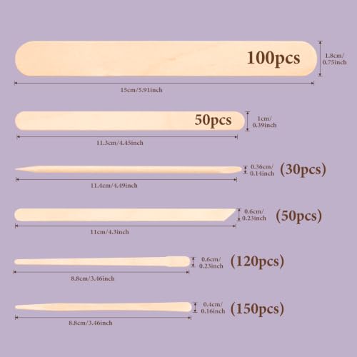 Wax Applicator Sticks 500 Pcs Assorted Sizes for Body Legs Face & Crafts