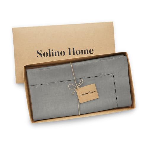 Linen Tablecloth 70 x 108 Inches Grey Sonoma Hemstitch Pure Linen