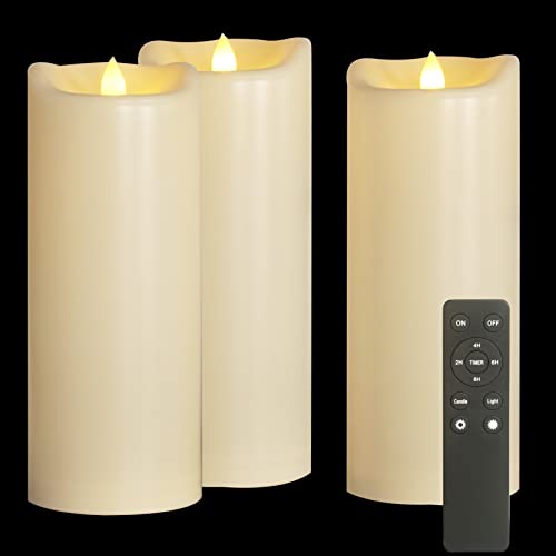 3 Pack Waterproof Flameless LED Pillar Candles with Remote Control - 4x10 Inches