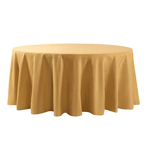 132 Inch Round Gold Tablecloth - Washable Polyester Wedding & Party Cover