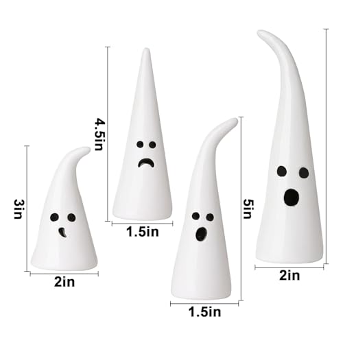 Halloween Ghost Figurines Set - Ceramic Rustic Indoor Decor, 4 Pieces