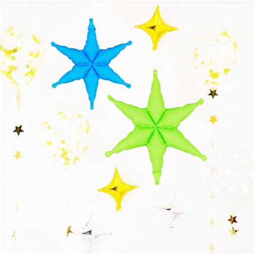 6 Pack Neon Hexagram Star Balloons - Glow in The Dark Party Decorations