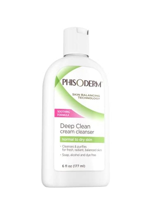 Phisoderm Deep Cleaning Cream Cleanser for Normal to Dry Skin 6 (177 ml) alcohol free soap free dermatologist tested facial wash (Packaging May Vary) (5210), 36 Fl Oz (Pack of 6)