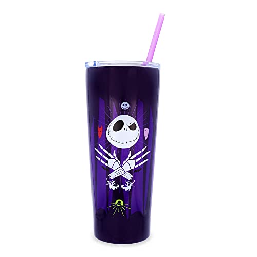Nightmare Before Christmas Travel Tumbler - 22oz Stainless Steel with Lid & Straw