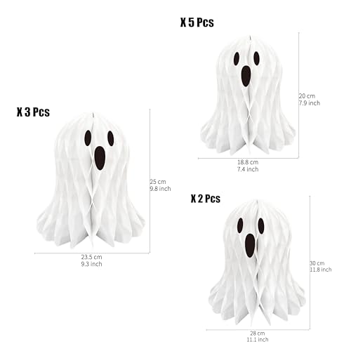 Halloween Ghost Honeycomb Decorations Set - 10 White Paper Spooky Hanging Ornaments