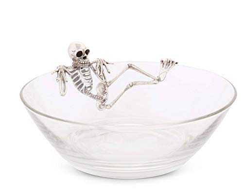 Halloween Skeleton Candy Dish Bowl - Handblown Glass & Pewter Decor - 10 Inch