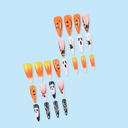 KASOICRA Halloween Press On Nails Long Stiletto French Tip Style C029 Medium