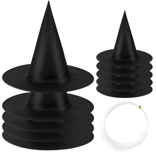 10 Pack Halloween Witch Hats for Decoration - Lightweight Black Wizard Hats