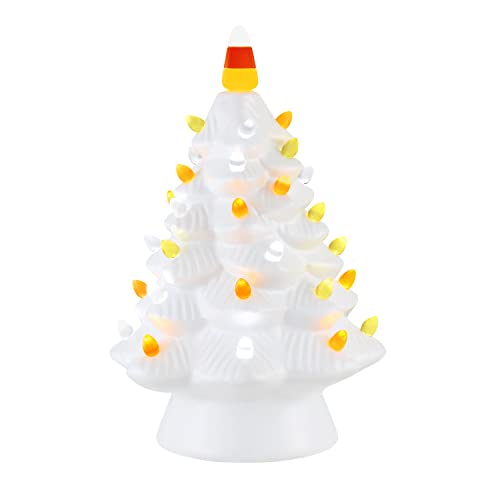 12-Inch Ceramic Candy Corn Halloween Tree with LED Lights - Nostalgic Tabletop Decoration