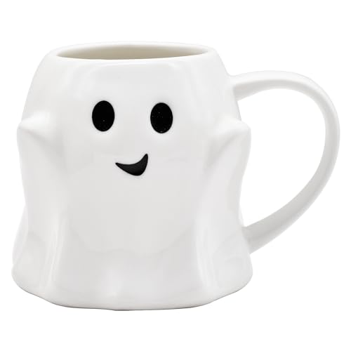 White Halloween Ghost Coffee Mug - 14 oz Ceramic Ghost Face Cup for Kids & Adults