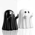Halloween Ghost Figurine Decor Set - Black and White Resin Mini Statues for Indoor Display