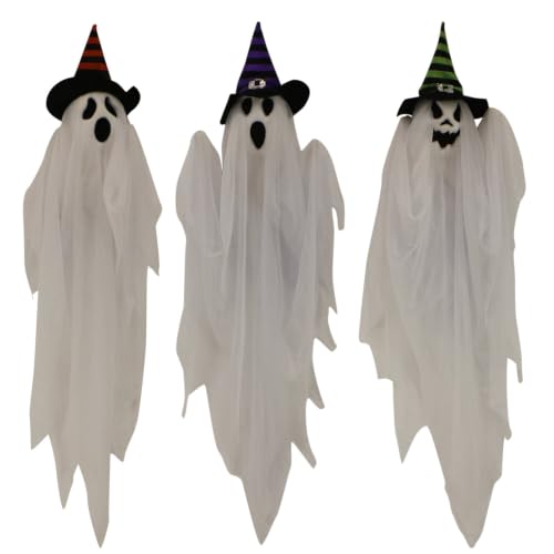 26-Inch Hanging Ghosts Halloween Animatronic - Haunted Hill Farm Spooky Ghost Trio