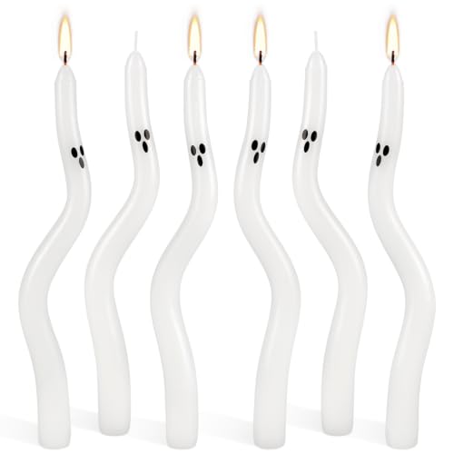 White Ghost Twist Taper Candles 6-Pack - Halloween Ghost Face Decor