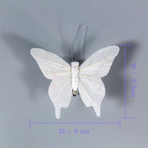 White Feather Butterfly Decorations Set of 12 - 3 Inch Christmas Tree Ornaments - Variation B